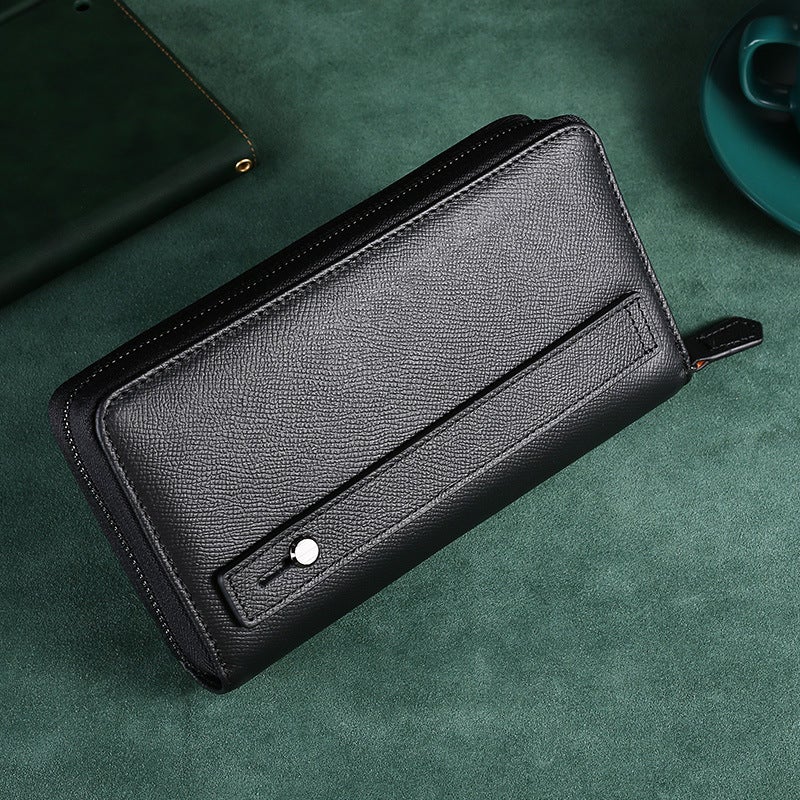 Upgraded Large Capacity Mens Leather Clutch Wallet Embossed leather [black]]
