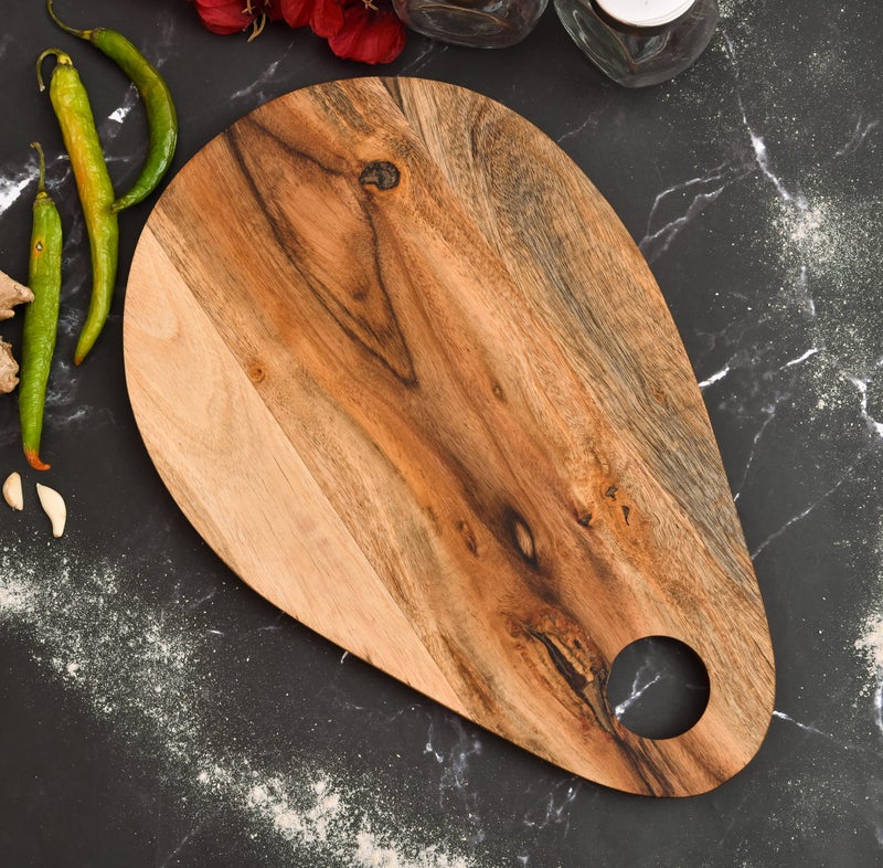 OGGN Handmade Acacia Wood Designer Oval Shape Chopping Board, Natural Wooden Vegetable & Fruits Chopper, Knife-Friendly Cutting Boards for Kitchen (40.6 X 25.4 cm) - Image 1