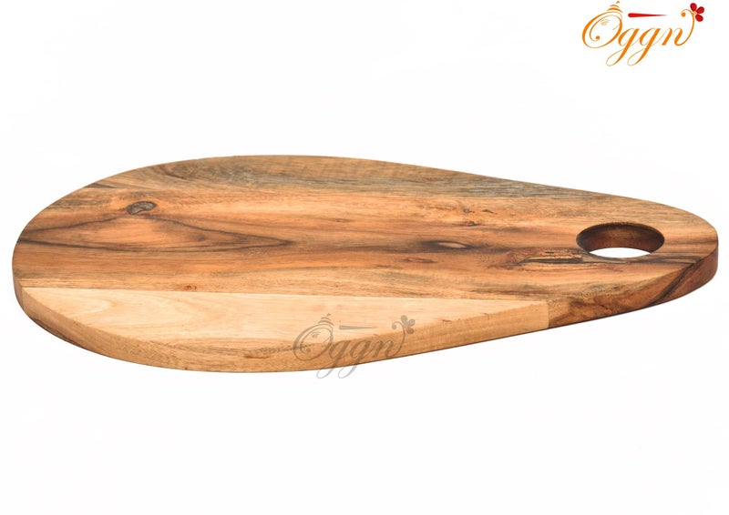 OGGN Handmade Acacia Wood Designer Oval Shape Chopping Board, Natural Wooden Vegetable & Fruits Chopper, Knife-Friendly Cutting Boards for Kitchen (40.6 X 25.4 cm) - Image 5