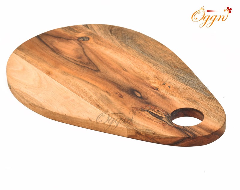 OGGN Handmade Acacia Wood Designer Oval Shape Chopping Board, Natural Wooden Vegetable & Fruits Chopper, Knife-Friendly Cutting Boards for Kitchen (40.6 X 25.4 cm) - Image 4