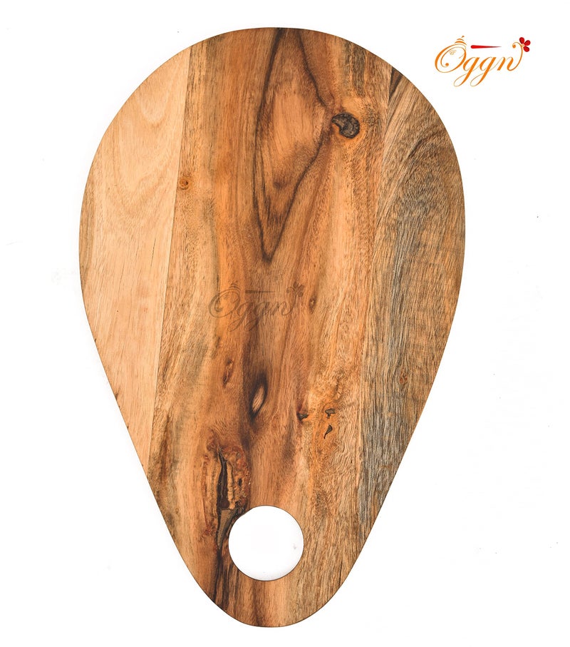OGGN Handmade Acacia Wood Designer Oval Shape Chopping Board, Natural Wooden Vegetable & Fruits Chopper, Knife-Friendly Cutting Boards for Kitchen (40.6 X 25.4 cm) - Image 3