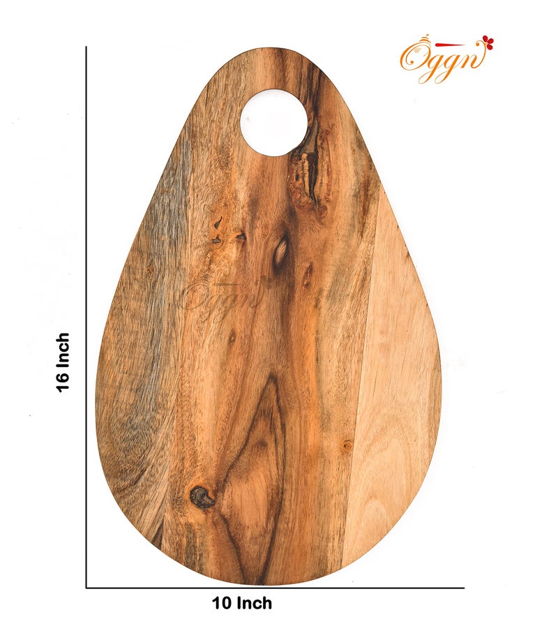 OGGN Handmade Acacia Wood Designer Oval Shape Chopping Board, Natural Wooden Vegetable & Fruits Chopper, Knife-Friendly Cutting Boards for Kitchen (40.6 X 25.4 cm) - Image 2