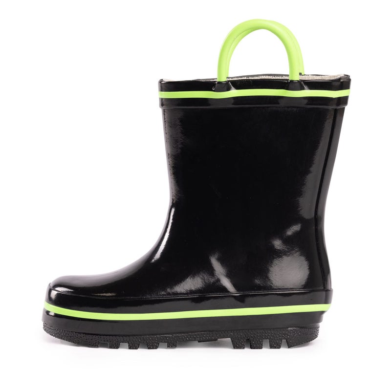 NORTY Rubber Rain Boots for Kids - Waterproof Rubber Boots Boys and Girls Solid & Printed Rainboots for Toddlers and Kids - Black & Lime - Image 1