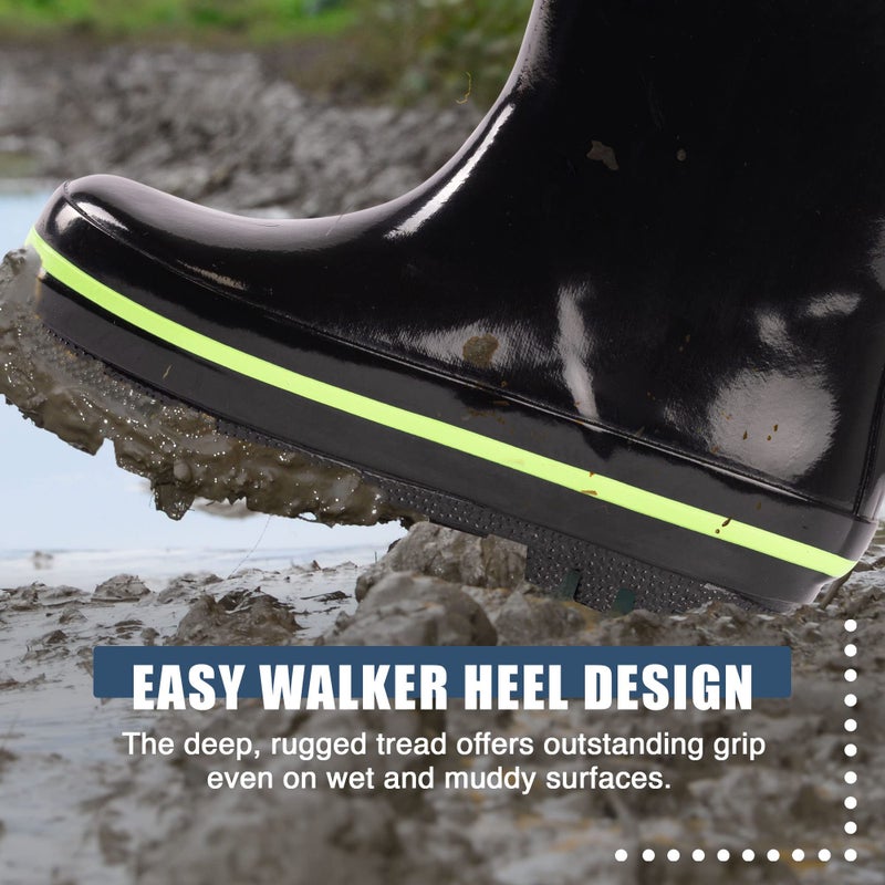 NORTY Rubber Rain Boots for Kids - Waterproof Rubber Boots Boys and Girls Solid & Printed Rainboots for Toddlers and Kids - Black & Lime - Image 5