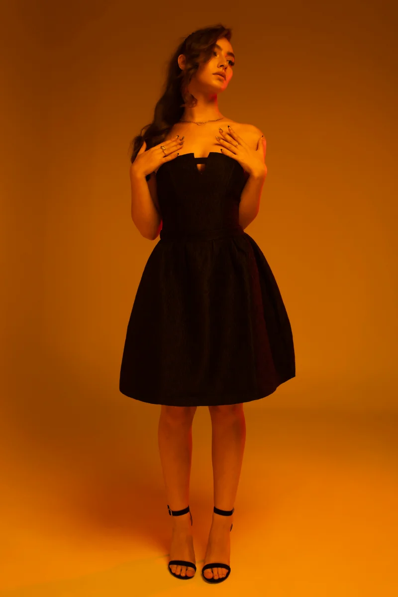 Double Second black Black Jacquard Strapless Skater Dress for Women | Best Price UAE