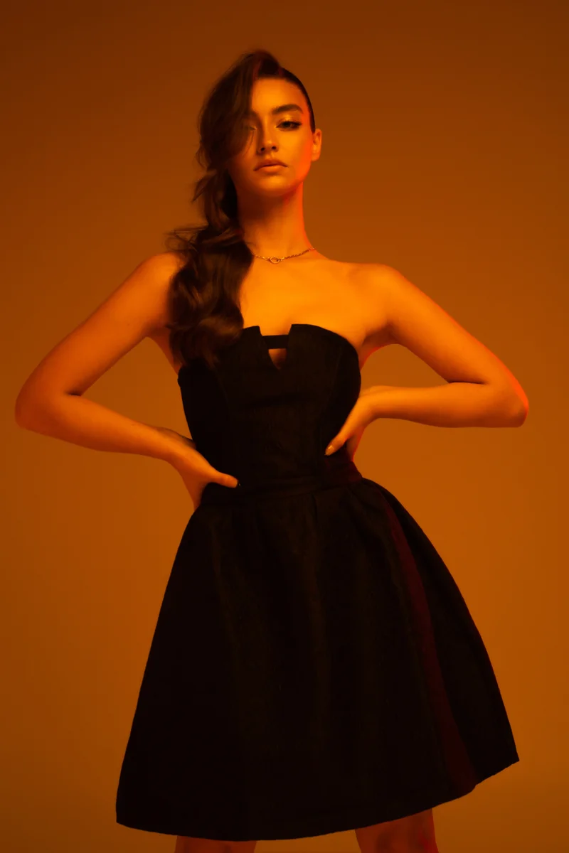 Double Second black Black Jacquard Strapless Skater Dress for Women | Best Price UAE