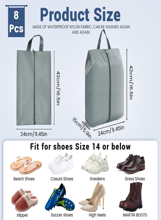 Bagentry 8 Pieces Waterproof Travel Shoe Bag, Portable Cleat Bag with Zipper & Handle, Extra Large Shoe Storage Cubes Pouch for Women Men Luggage Packing Gym Traveling Suitcase (Gray) - Image 2