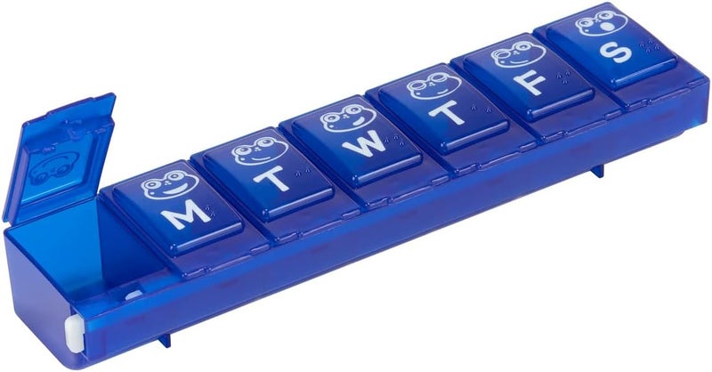 EZY DOSE Kids Weekly (7-Day) Pill Case, Medicine Planner, Vitamin Organizer Box, Large Locking Compartments to Secure Prescription Medication and Prevent Accidental Spilling, Color May Vary, BPA Free