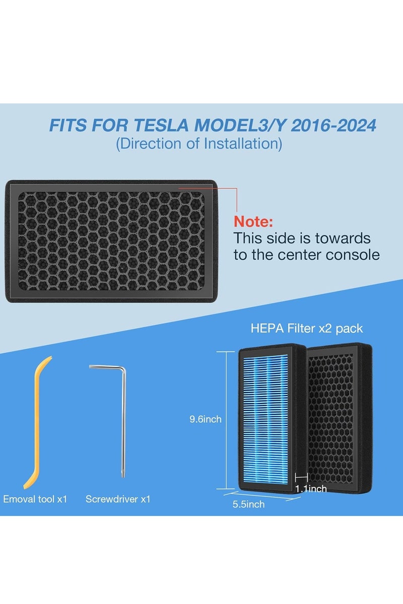 جفكام 2 قطعة فلتر هواء مقصورة تيسلا، فلتر هواء مقصورة تيسلا موديل 3 و موديل Y استبدال أصلي، مزود بفلتر HEPA وفحم نشط للحماية المزدوجة، يشمل أداة إزالة ومفك براغي - Image 5