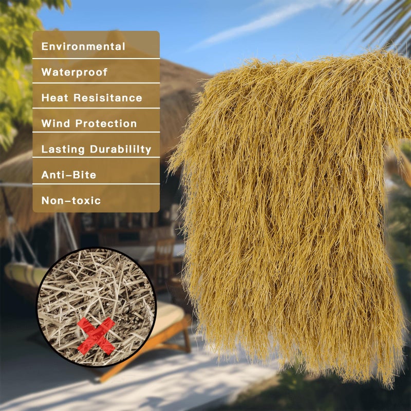 NAHARO Tiki Thatch Grass Roof, Mexican Artificial Straw Roll for Tiki Bar Hut Party Garden Fence Patio DIY Crafts,Palapa Thatch Roofing Duck Blind Grass Hay Bales for Decoration (Yellow, 48" x 16") - Image 3