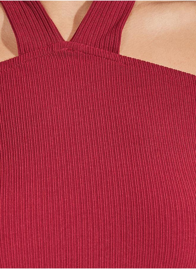 Styli Plain Cold Shoulder Sleeve Bodycon Midi Dress  - Image 4