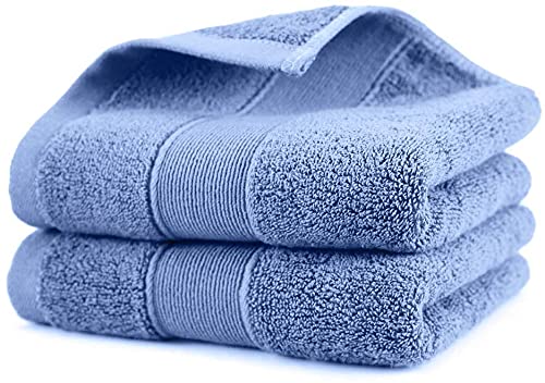 TIQH Bamboo Cotton Ultra Soft Hand Gym Workout Towel 500 GSM Set of 2 Blue