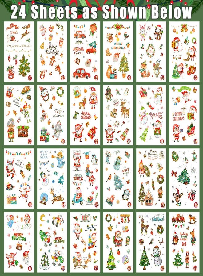 Partywind 24 Sheets Glitter Christmas Temporary Tattoos, 360 Styles Christmas Kids Stocking Stuffers for Party Supplies Favors, Surprise Christmas Countdown Calendar Goodie Bag Fillers - Image 2
