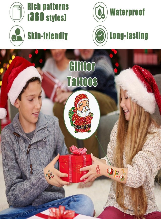 Partywind 24 Sheets Glitter Christmas Temporary Tattoos, 360 Styles Christmas Kids Stocking Stuffers for Party Supplies Favors, Surprise Christmas Countdown Calendar Goodie Bag Fillers - Image 3