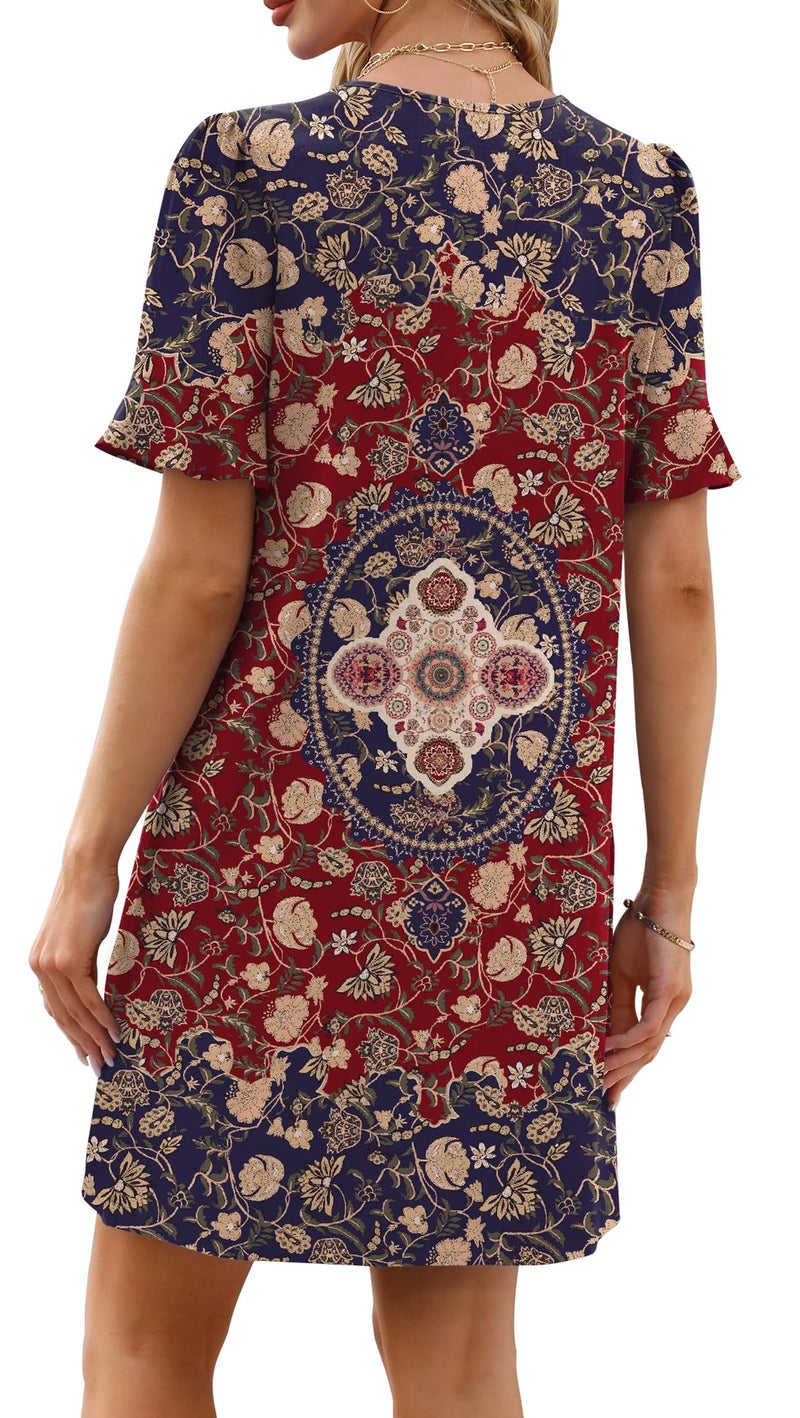 OFEEFAN Womens Boho Dresses Casual Summer 2026 V Neck Plus Size Dresses Short Sleeve Floral Dress for Women Midi Dress with Pockets 2XL - Image 5