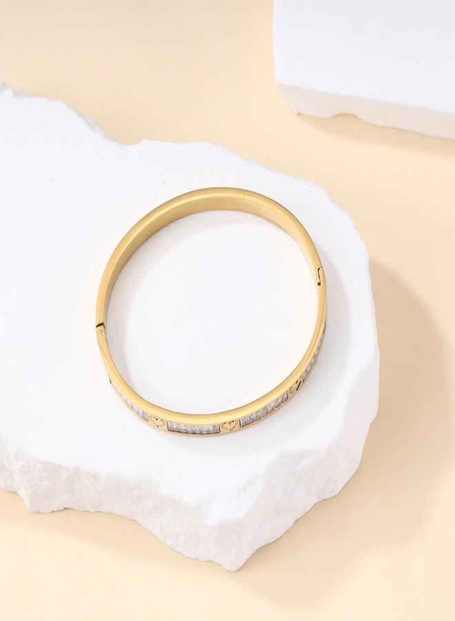 MILAKOO 14K Gold Plated Stainless Steel Bracelets Distance Love Rhinestone Cubic Zirconia Oval Bangle - Image 5