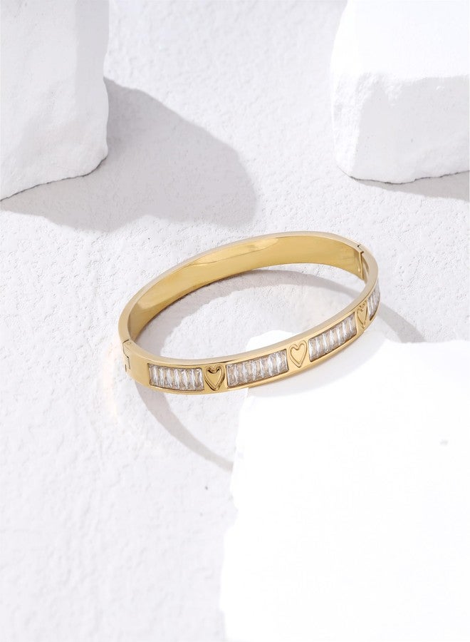 MILAKOO 14K Gold Plated Stainless Steel Bracelets Distance Love Rhinestone Cubic Zirconia Oval Bangle - Image 4