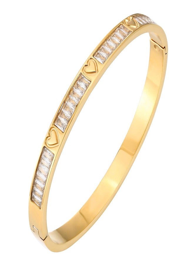 MILAKOO 14K Gold Plated Stainless Steel Bracelets Distance Love Rhinestone Cubic Zirconia Oval Bangle - Image 1