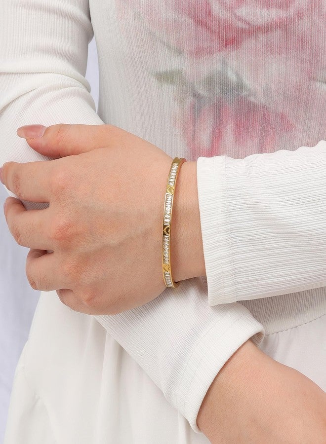 MILAKOO 14K Gold Plated Stainless Steel Bracelets Distance Love Rhinestone Cubic Zirconia Oval Bangle - Image 2