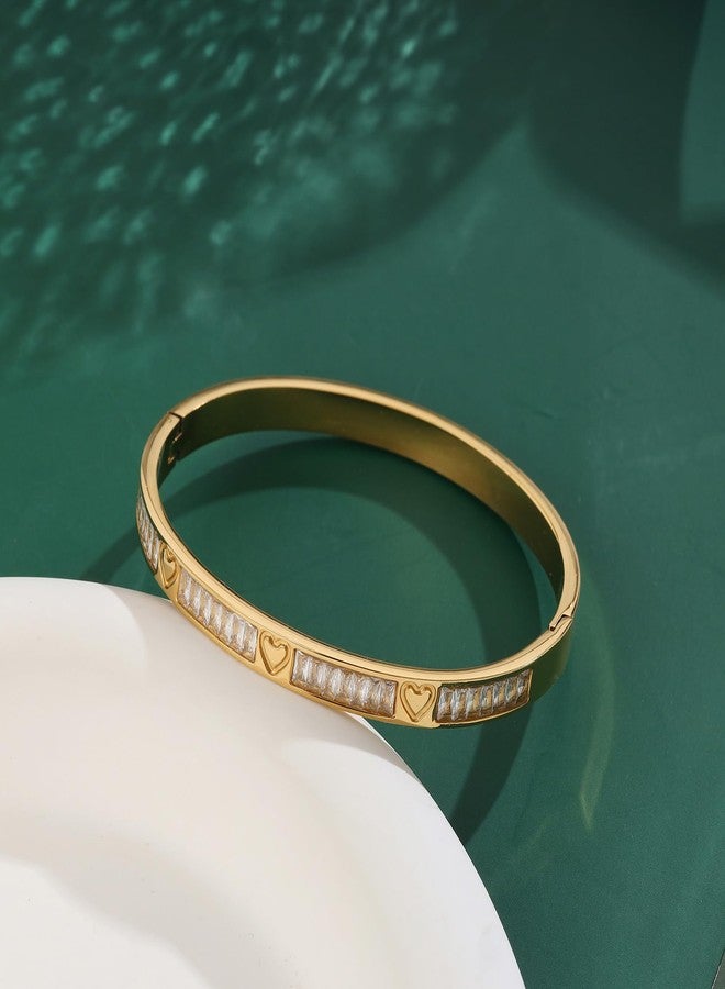 MILAKOO 14K Gold Plated Stainless Steel Bracelets Distance Love Rhinestone Cubic Zirconia Oval Bangle - Image 3