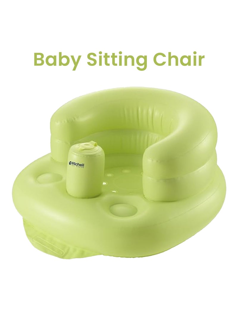 Richell Soft Baby Bath & Floor Seat/Sofa/Chair with inbuilt Inflatable Pump - Green - Image 1