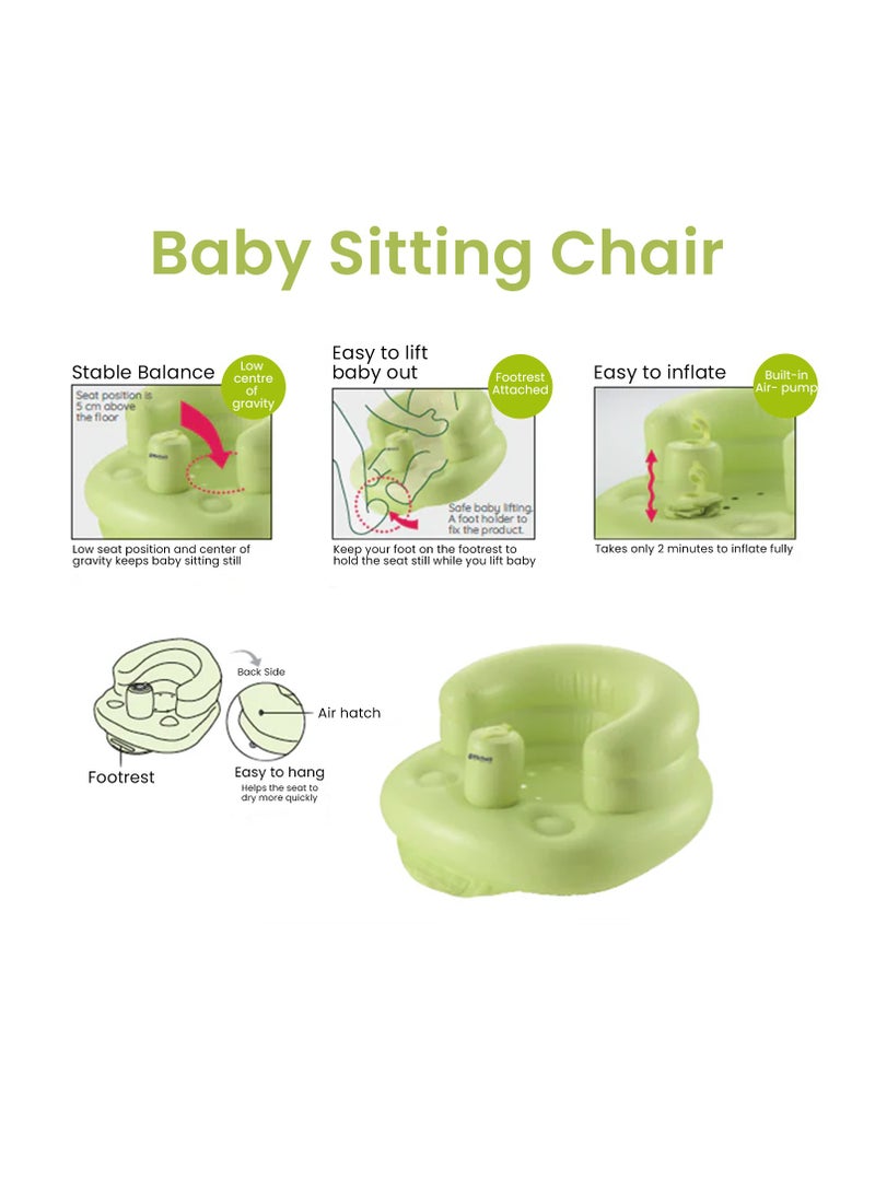 Richell Soft Baby Bath & Floor Seat/Sofa/Chair with inbuilt Inflatable Pump - Green - Image 3