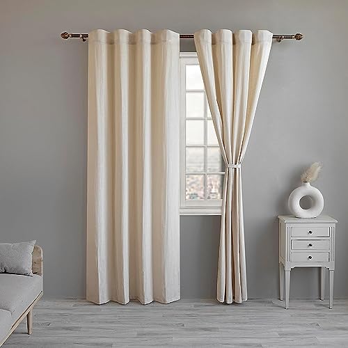 LINENWALAS Cotton Curtains Set Of 2, Canvas Window For Hangs Elegantly With Back Loops (4.5Ft X 6.5 Ft, Bronze Leafsemi Sheer, Tab) - Image 1