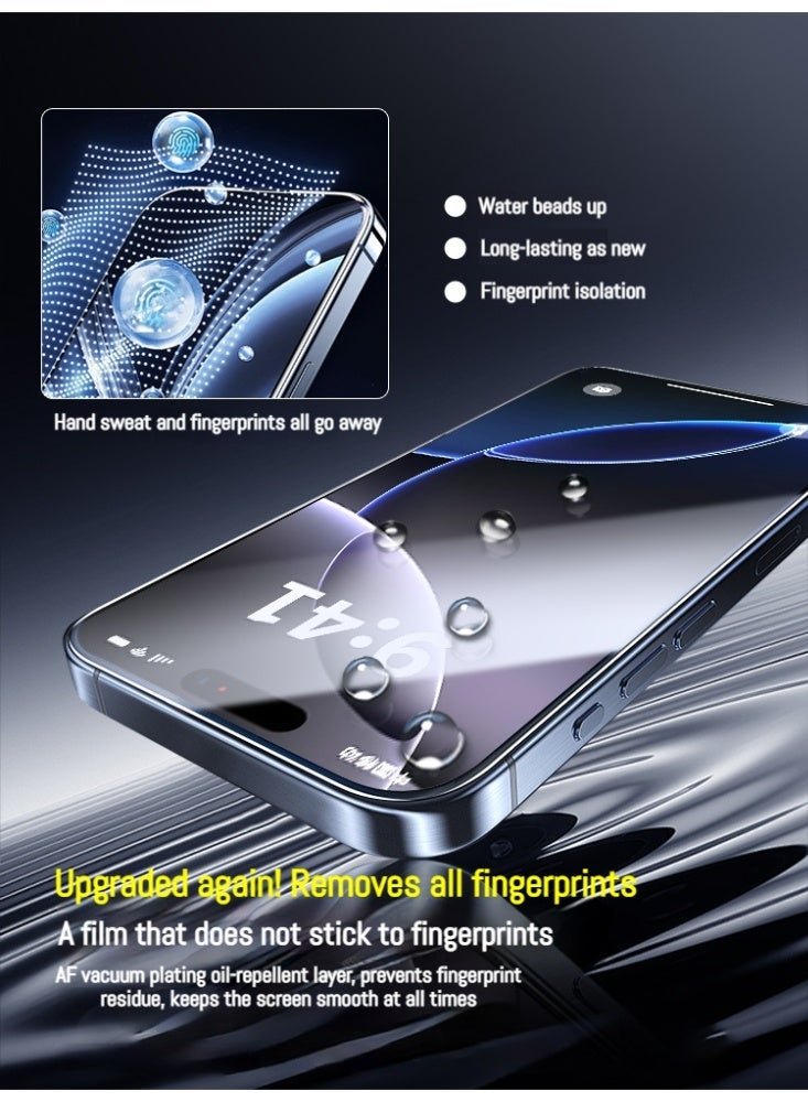 cas:pace Suitable for iPhone 14、15、16 pro max transparent anti-fingerprint tempered film 9H hardness full screen protection/3 pieces of tempered film set - Image 5