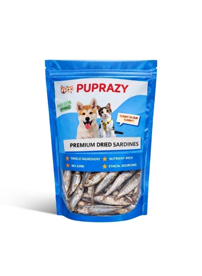 PUPRAZY Dehydrated Sardines for Dogs & Cats | Single-Ingredient, All-Natural Fish Treats | Rich in Omega-3 | Grain-Free High-Protein Training Treats - Image 1