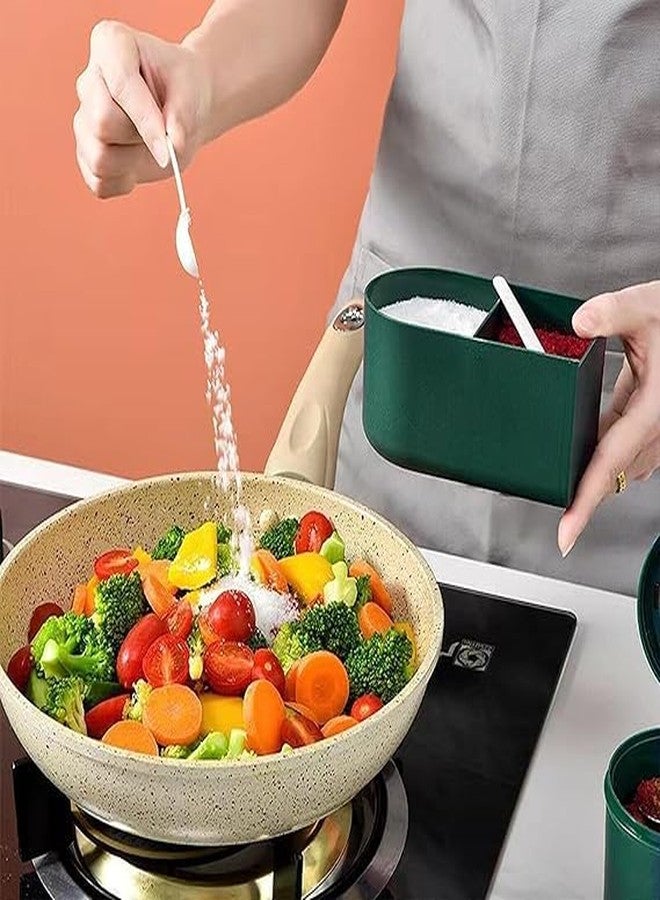 SUNBEET 4 Compartments Seasoning Box With Lid, Storage Box Container, Seasoning Box with Cover and Serving Spoons, Kitchen Condiment Jars(1ps/Multicolour) - Image 3