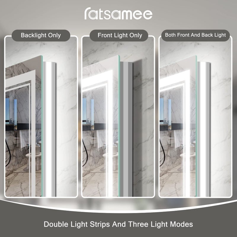 Ratsamee Led Mirror for Bathroom with Front Light and Backlit, Bathroom Mirror with Led Lights, Vanity Mirror with Lights for Wall, Anti-Fog, Dimmable 36" L x 28" W Neutral Whiteï¼ˆfrontlit+Backlit - Image 4