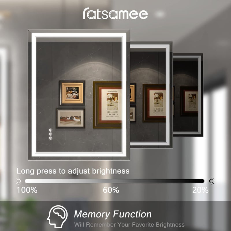 Ratsamee Led Mirror for Bathroom with Front Light and Backlit, Bathroom Mirror with Led Lights, Vanity Mirror with Lights for Wall, Anti-Fog, Dimmable 36" L x 28" W Neutral Whiteï¼ˆfrontlit+Backlit - Image 5
