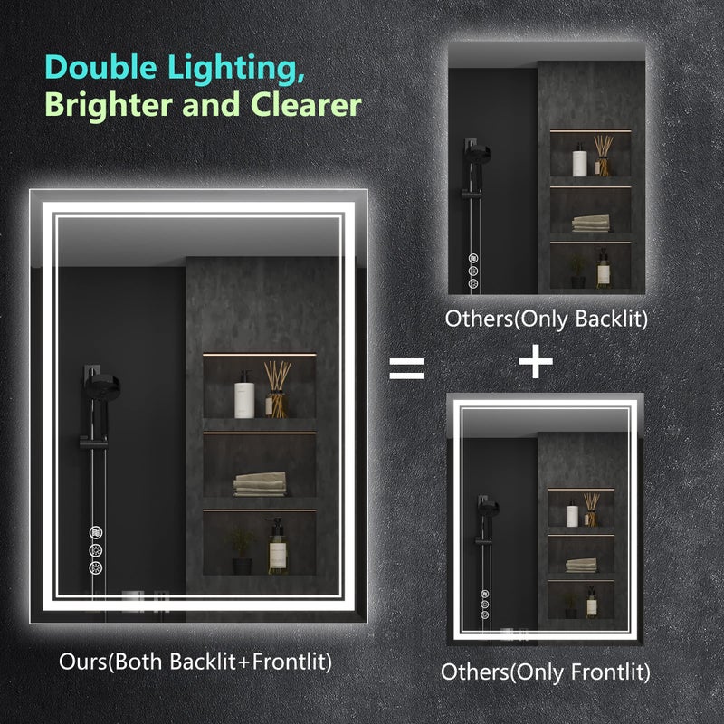 Ratsamee Led Mirror for Bathroom with Front Light and Backlit, Bathroom Mirror with Led Lights, Vanity Mirror with Lights for Wall, Anti-Fog, Dimmable 36" L x 28" W Neutral Whiteï¼ˆfrontlit+Backlit - Image 3