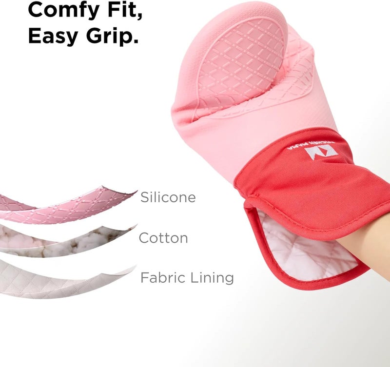 Kitchen Mama UltraShield Silicone Oven Mitts – Heat Resistant, Non-Slip Surface, Durable, Safe, Pot Holders, Flexible Waterproof Glove Set, Perfect for Cooking, Baking, Grilling, BBQ (Red) - Image 4