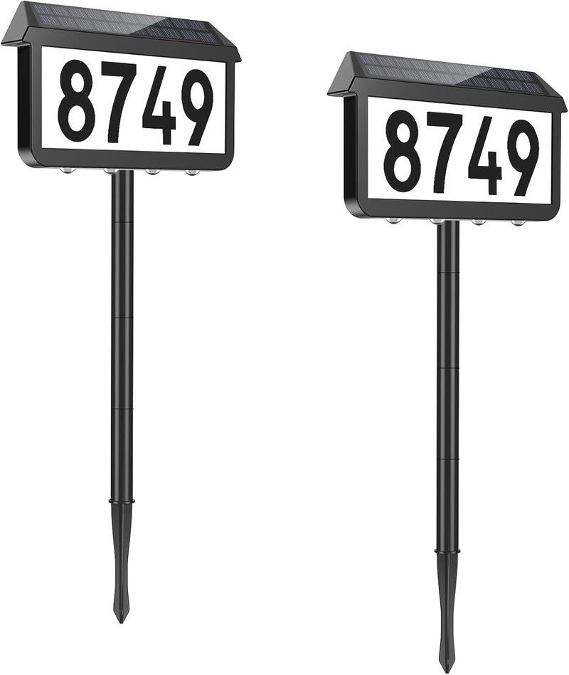 Brightever Solar Address Signs, House Number for Outside Waterproof, 3-Color LED Illuminated Address Plaques with Stake, Wall Mounted Solar Powered Light Up Address Numbers for Houses, 2-Pack - Image 1