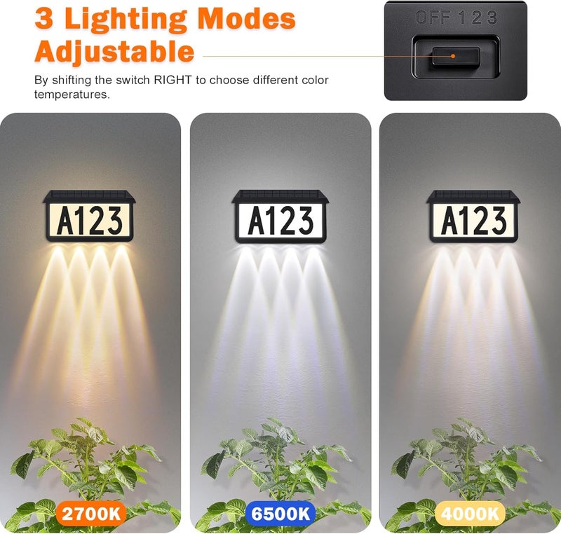 Brightever Solar Address Signs, House Number for Outside Waterproof, 3-Color LED Illuminated Address Plaques with Stake, Wall Mounted Solar Powered Light Up Address Numbers for Houses, 2-Pack - Image 4