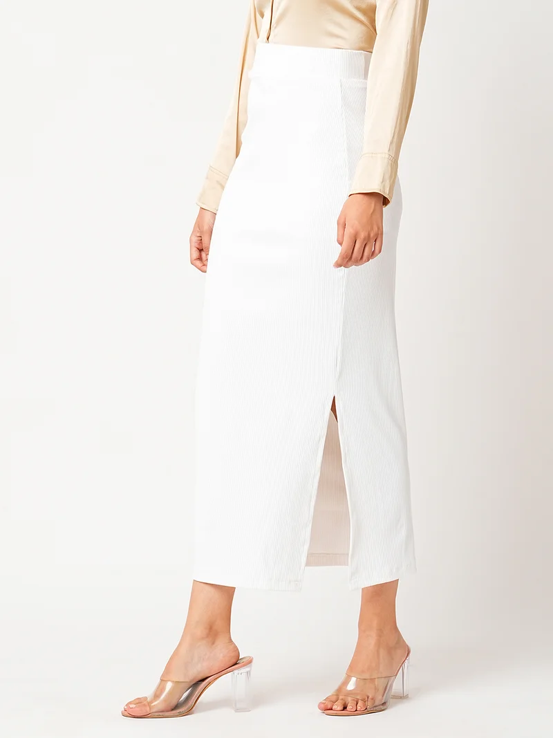 globus Globus Women White Self Design Stretchable Pencil Maxi Skirt