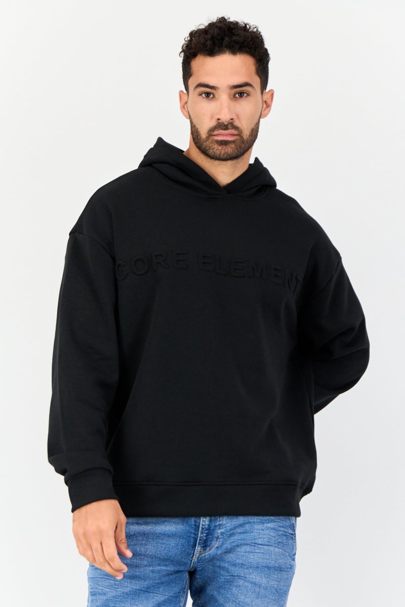 Core Elements Men Brand Logo Long Sleeve Hoodie, Black  - Image 1