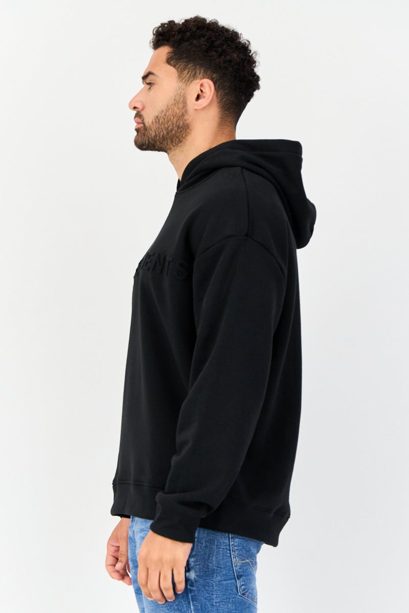 Core Elements Men Brand Logo Long Sleeve Hoodie, Black  - Image 3