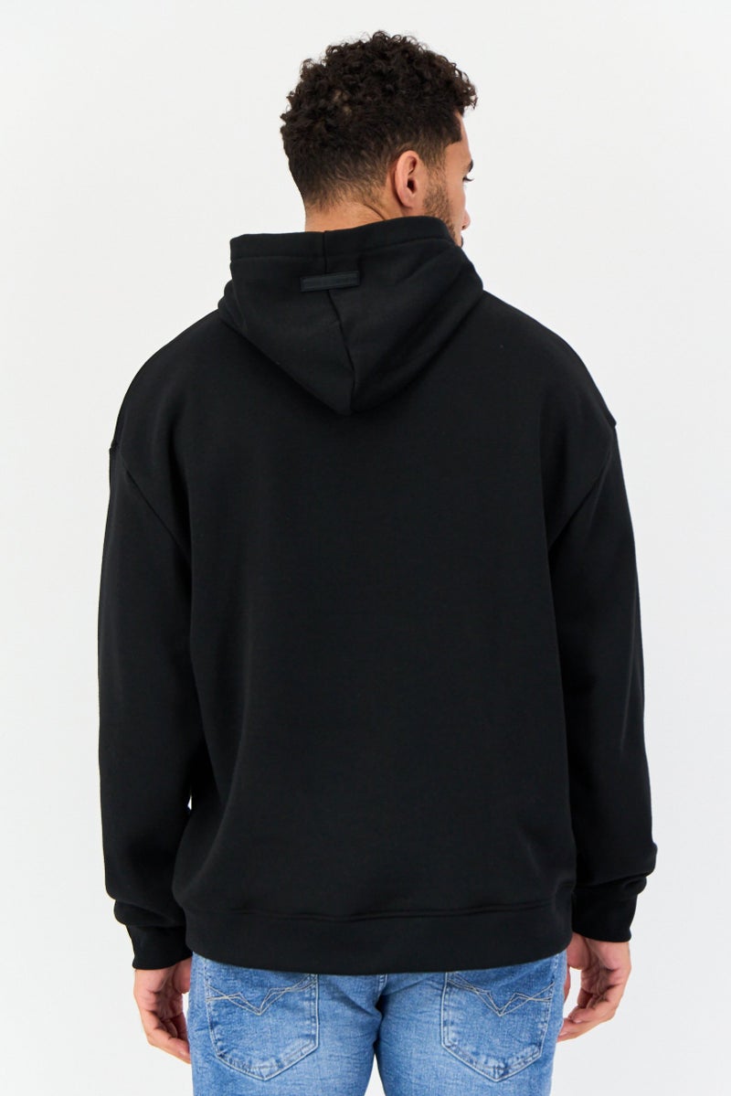 Core Elements Men Brand Logo Long Sleeve Hoodie, Black  - Image 2