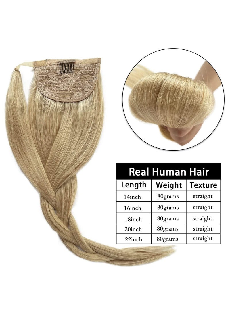 Estelle Human Hair Ponytail Extension Ponytail Long Straight Ponytail Extension for Black Women 22 Inch 80g Ponytail Hairpieces Wrap Around Double Weft Human Hair Ponytails Color No 613  - Image 2