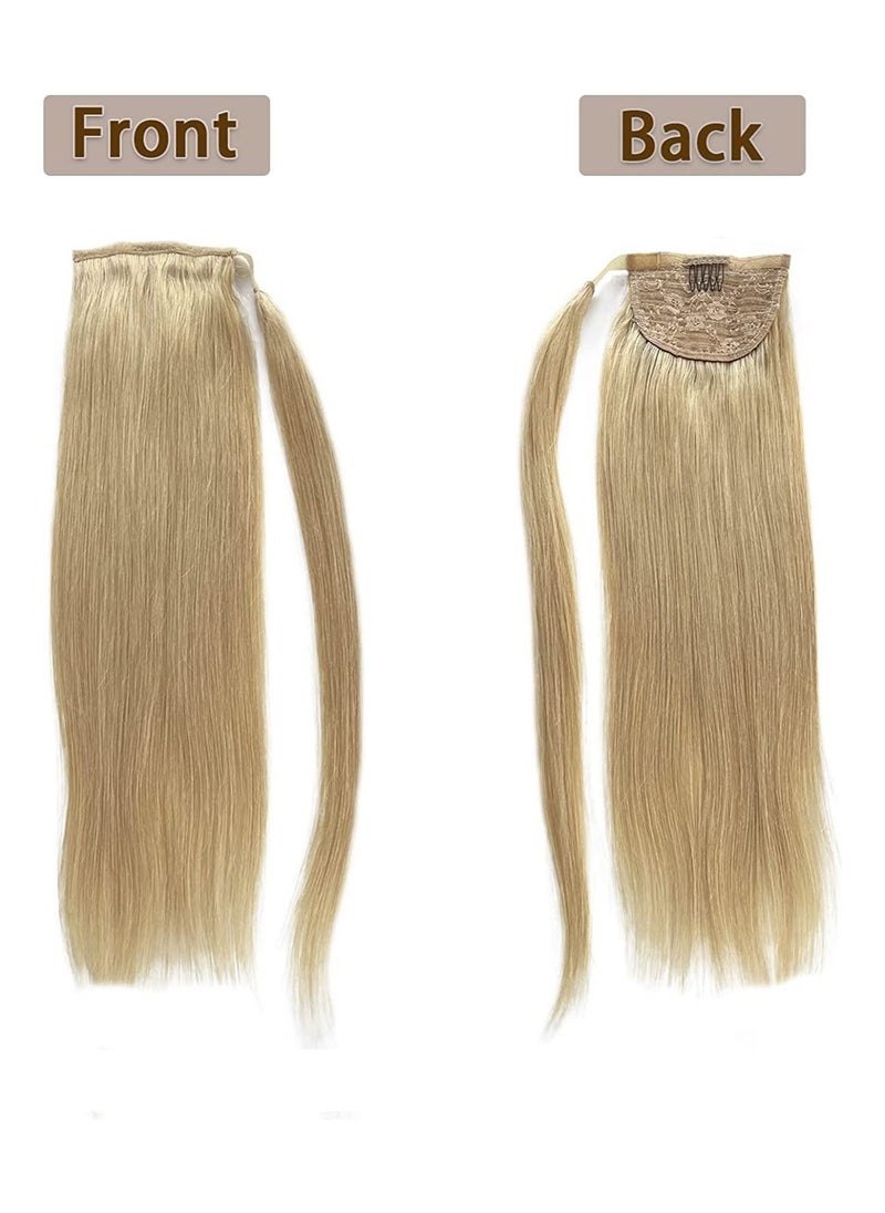 Estelle Human Hair Ponytail Extension Ponytail Long Straight Ponytail Extension for Black Women 22 Inch 80g Ponytail Hairpieces Wrap Around Double Weft Human Hair Ponytails Color No 613  - Image 4