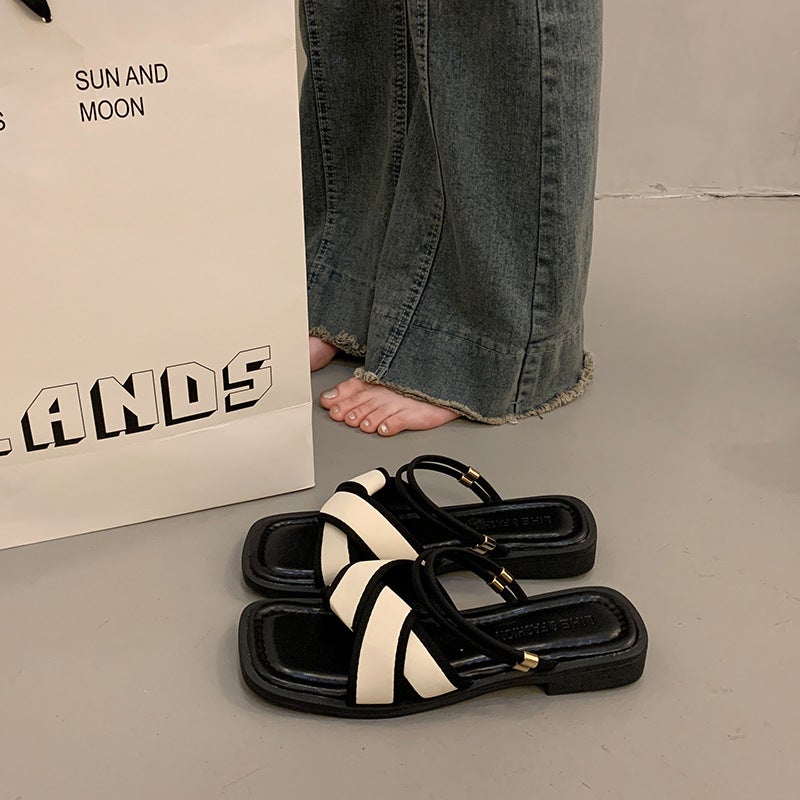Women's Flat Sandals - French Fairy Style, 2025 New, Roman Two-Way Wear - Image 1