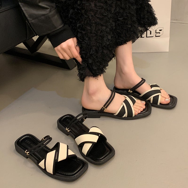 Women's Flat Sandals - French Fairy Style, 2025 New, Roman Two-Way Wear - Image 2