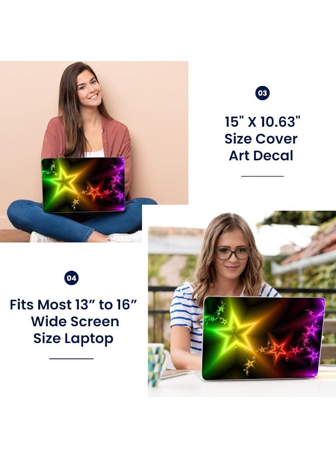 LSS Laptop 15 15.6 Skin Cover with Colorful Night Stars Pattern for HP Dell Lenovo Apple Asus Acer Compaq - Fits 13.3" 14" 15.6" 16" (2 Wrist Pads Free) - Image 3