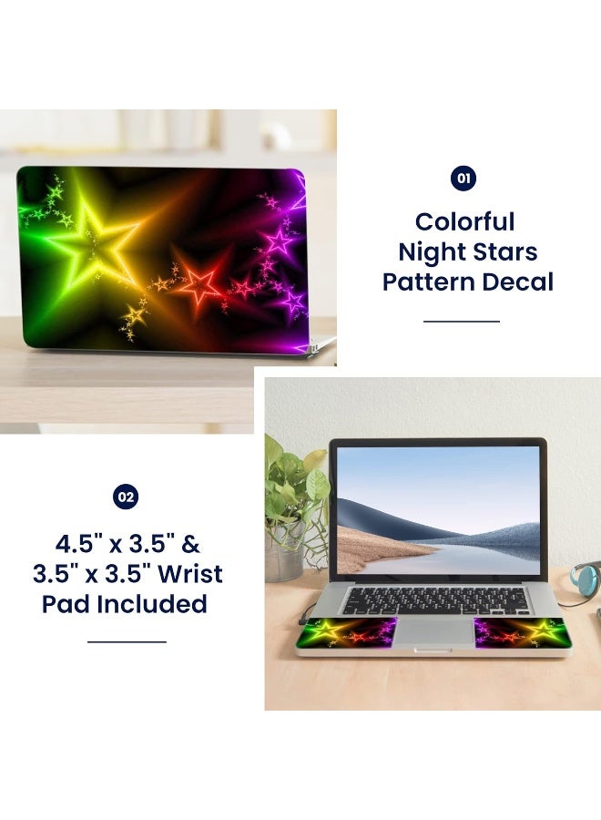 LSS Laptop 15 15.6 Skin Cover with Colorful Night Stars Pattern for HP Dell Lenovo Apple Asus Acer Compaq - Fits 13.3" 14" 15.6" 16" (2 Wrist Pads Free) - Image 2