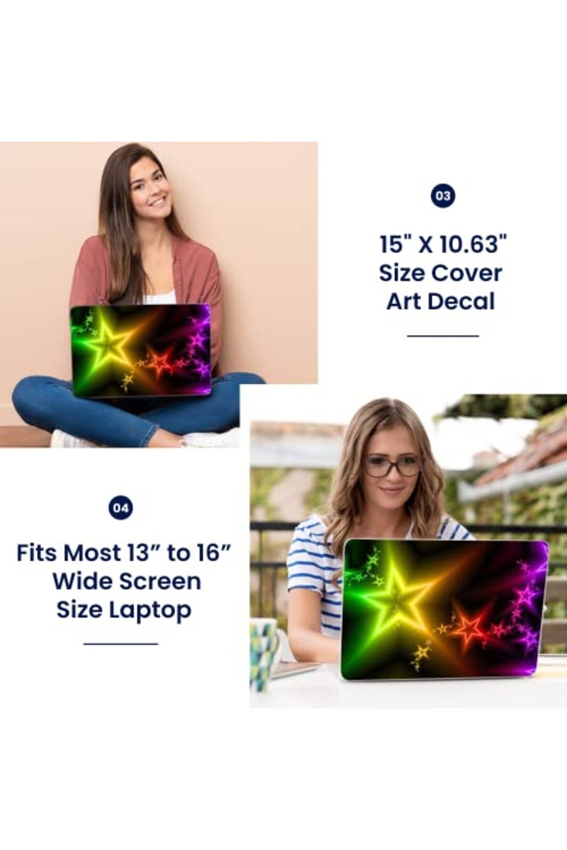 LSS Laptop 15 15.6 Skin Cover with Colorful Night Stars Pattern for HP Dell Lenovo Apple Asus Acer Compaq - Fits 13.3" 14" 15.6" 16" (2 Wrist Pads Free) - Image 3