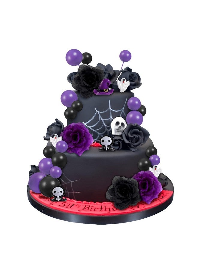 RAYNAG 44 Pieces Halloween Cake Toppers, Gothic Wedding Spooky Party Decorations with Purple Balls, Ghosts, Roses, Wizards, Cupcake Toppers for Birthdays, Bachelorette Parties - Image 1