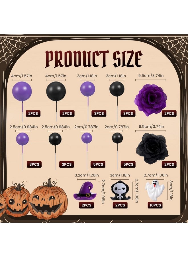 RAYNAG 44 Pieces Halloween Cake Toppers, Gothic Wedding Spooky Party Decorations with Purple Balls, Ghosts, Roses, Wizards, Cupcake Toppers for Birthdays, Bachelorette Parties - Image 3