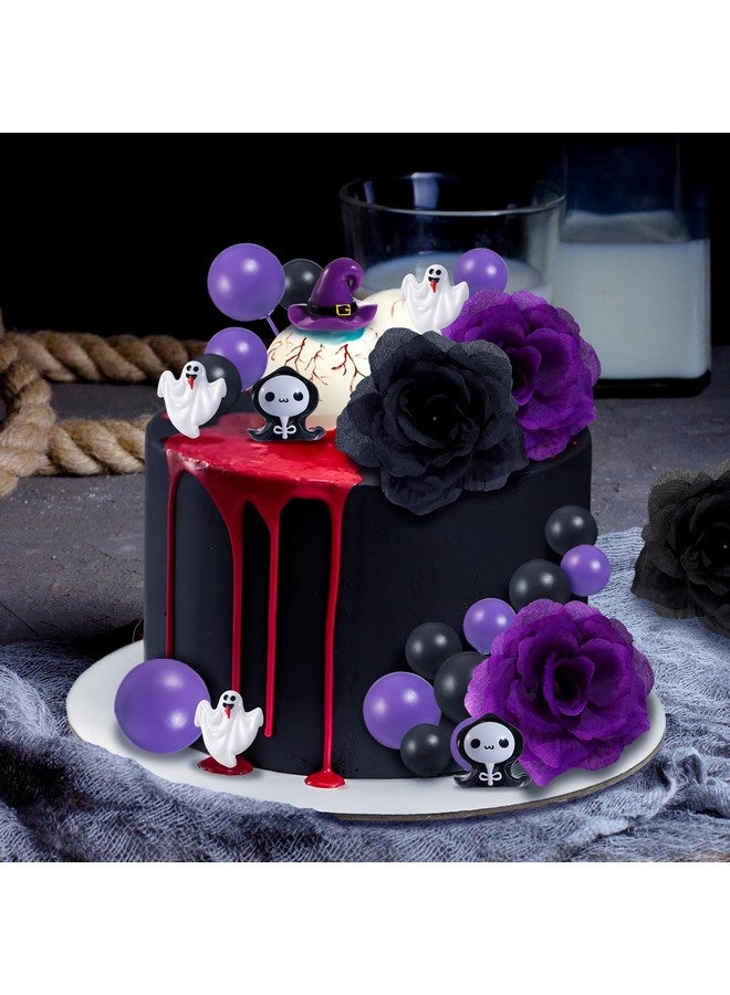RAYNAG 44 Pieces Halloween Cake Toppers, Gothic Wedding Spooky Party Decorations with Purple Balls, Ghosts, Roses, Wizards, Cupcake Toppers for Birthdays, Bachelorette Parties - Image 2